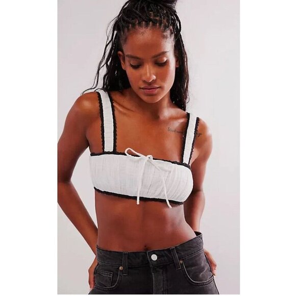 Free People White‎ Black Smocked Micro Cami Bralette Crop Top S NWT - Picture 1 of 6
